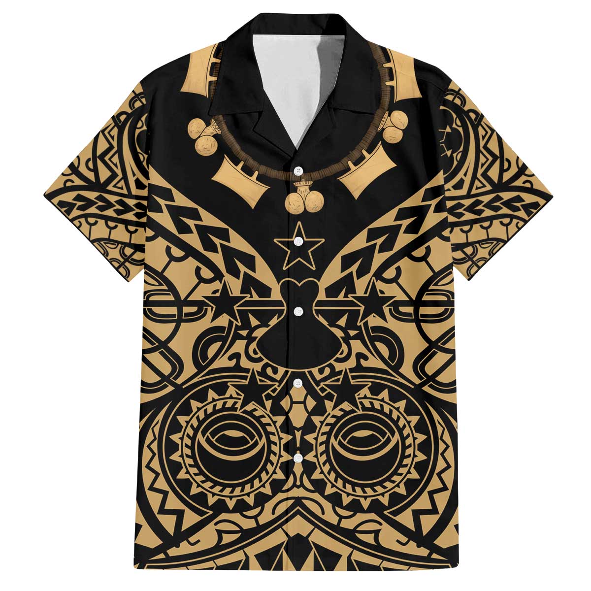 Austral Islands Family Matching Off The Shoulder Long Sleeve Dress and Hawaiian Shirt Tuhaa Pae Penu Stars Necklace Gold LT14 Dad's Shirt - Short Sleeve Gold - Polynesian Pride