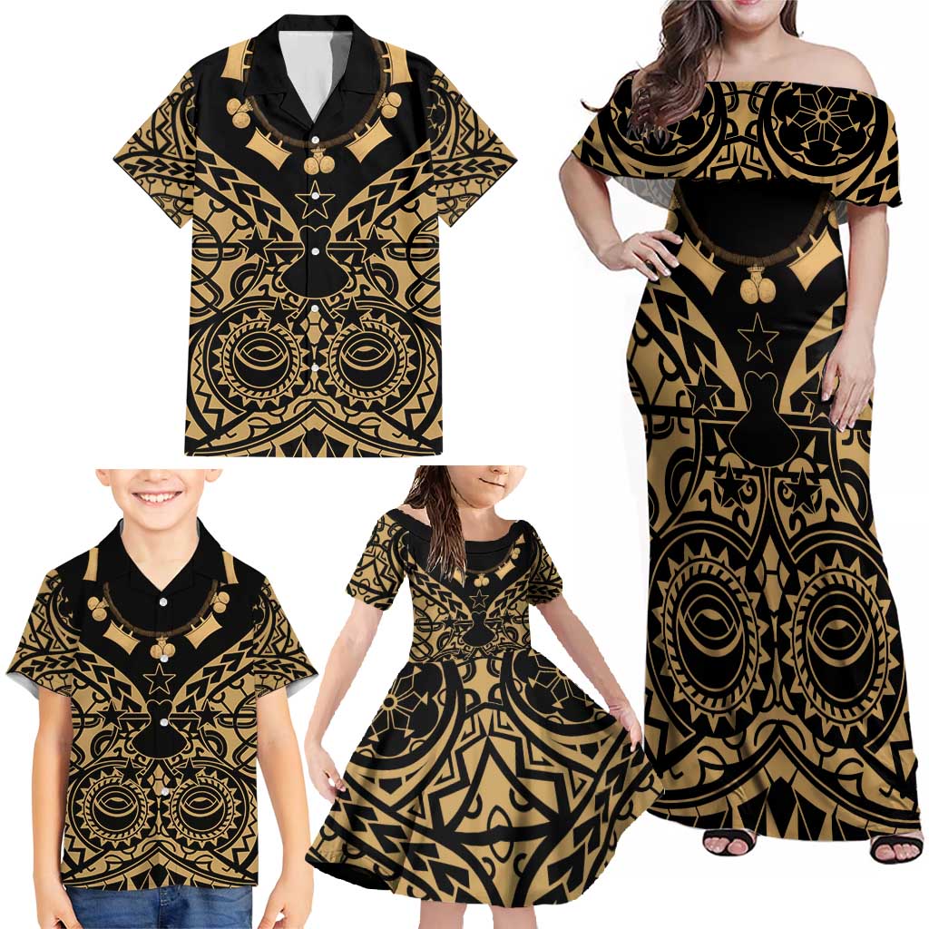 Austral Islands Family Matching Off Shoulder Maxi Dress and Hawaiian Shirt Tuhaa Pae Penu Stars Necklace Gold LT14 - Polynesian Pride