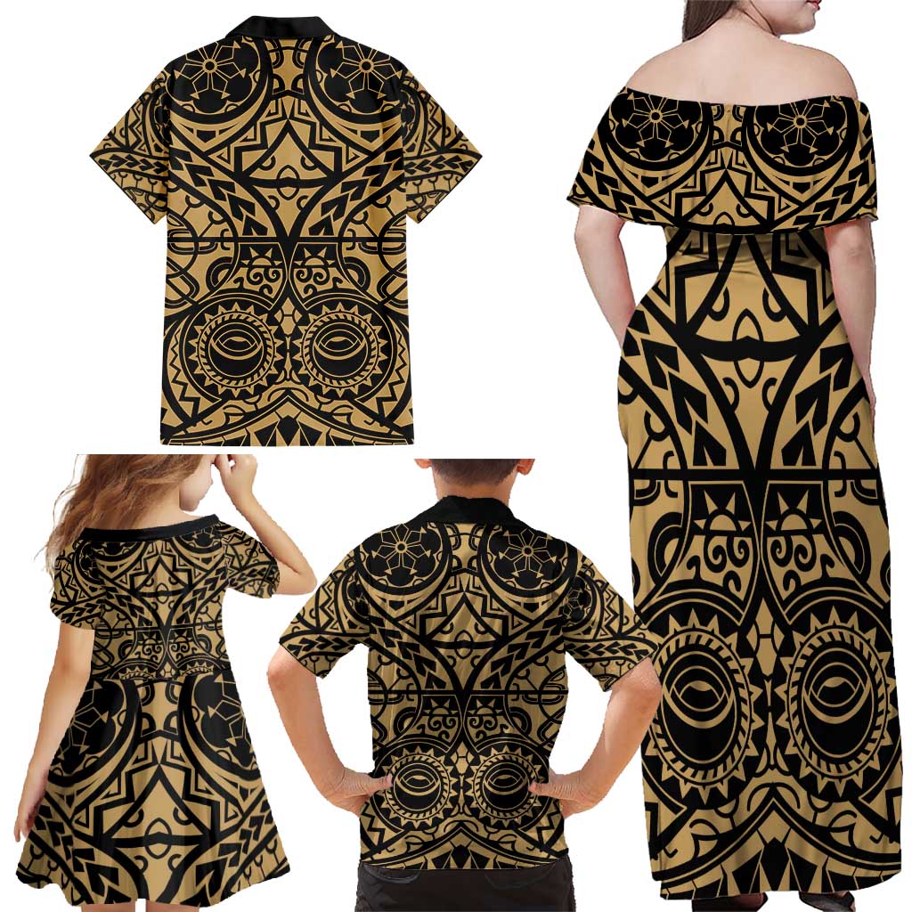 Austral Islands Family Matching Off Shoulder Maxi Dress and Hawaiian Shirt Tuhaa Pae Penu Stars Necklace Gold LT14 - Polynesian Pride
