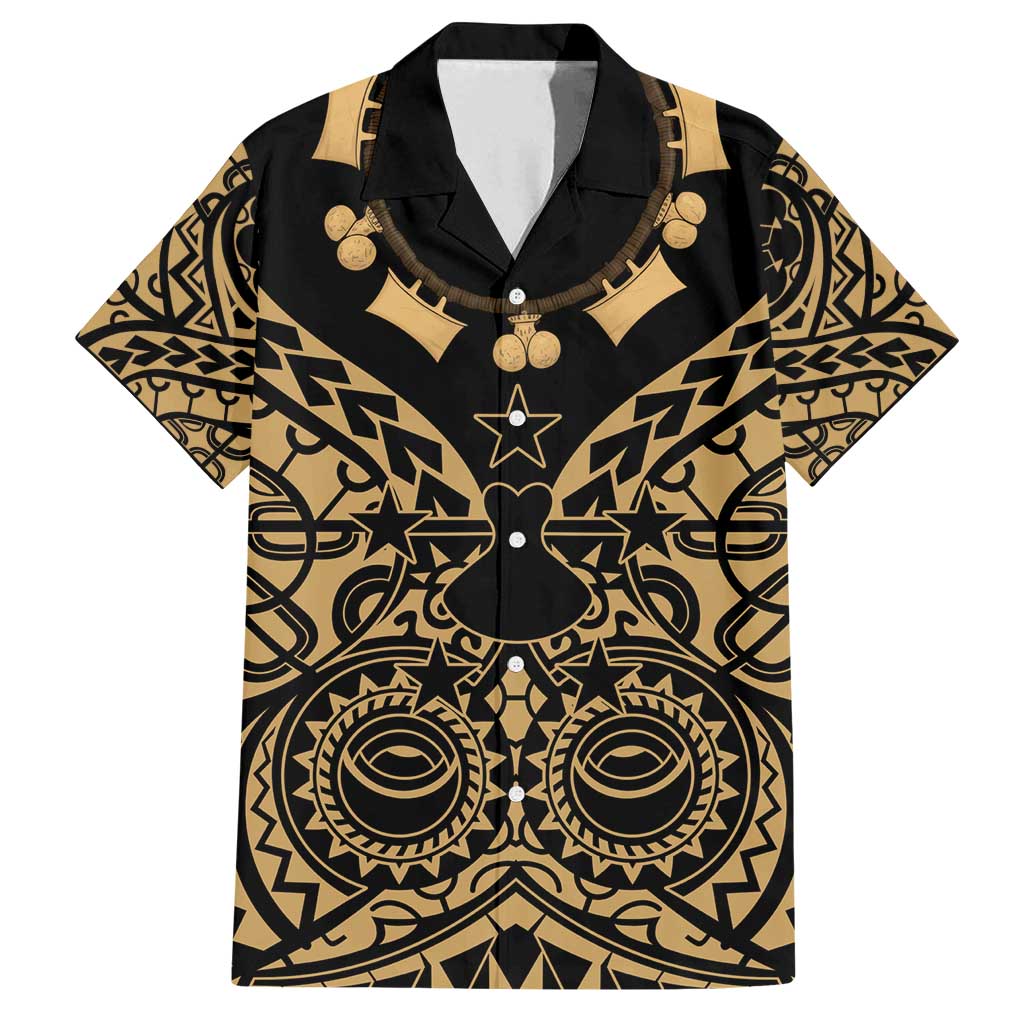 Austral Islands Family Matching Off Shoulder Maxi Dress and Hawaiian Shirt Tuhaa Pae Penu Stars Necklace Gold LT14 Dad's Shirt - Short Sleeve Gold - Polynesian Pride