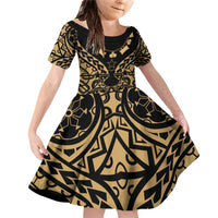 Austral Islands Family Matching Off Shoulder Short Dress and Hawaiian Shirt Tuhaa Pae Penu Stars Necklace Gold LT14 Daughter's Dress Gold - Polynesian Pride