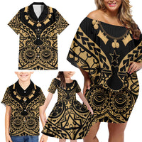 Austral Islands Family Matching Off Shoulder Short Dress and Hawaiian Shirt Tuhaa Pae Penu Stars Necklace Gold LT14 - Polynesian Pride