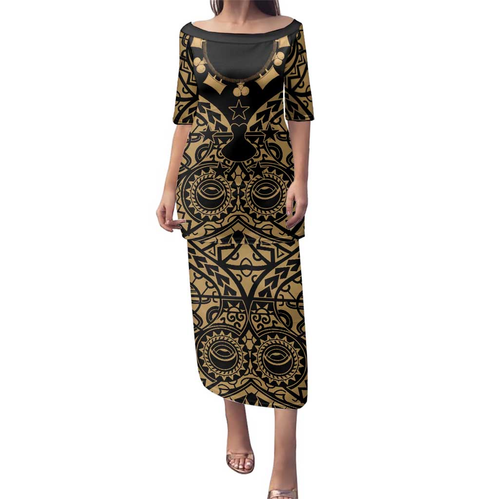 Austral Islands Family Matching Puletasi and Hawaiian Shirt Tuhaa Pae Penu Stars Necklace Gold LT14 Mom's Dress Gold - Polynesian Pride