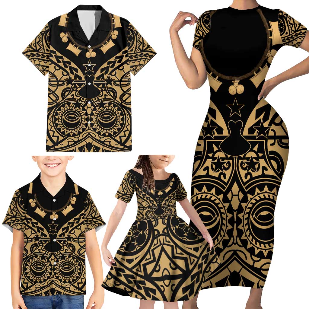 Austral Islands Family Matching Short Sleeve Bodycon Dress and Hawaiian Shirt Tuhaa Pae Penu Stars Necklace Gold LT14 - Polynesian Pride