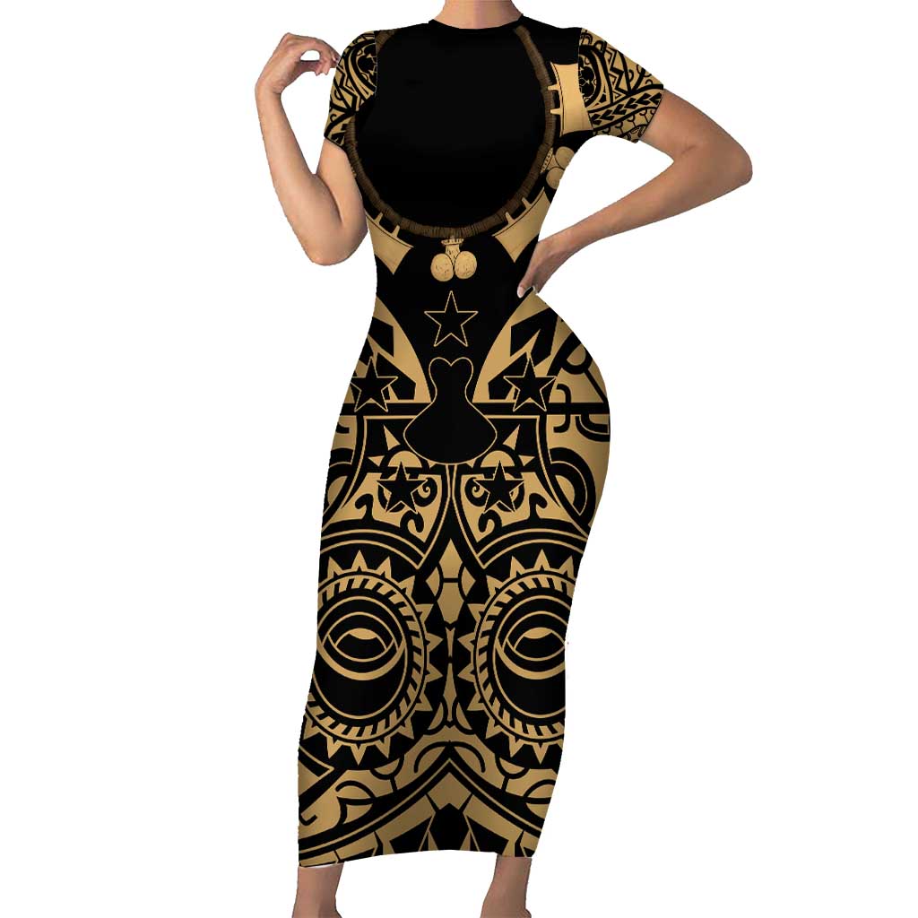 Austral Islands Family Matching Short Sleeve Bodycon Dress and Hawaiian Shirt Tuhaa Pae Penu Stars Necklace Gold LT14 Mom's Dress Gold - Polynesian Pride