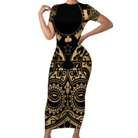 Austral Islands Family Matching Short Sleeve Bodycon Dress and Hawaiian Shirt Tuhaa Pae Penu Stars Necklace Gold LT14 Mom's Dress Gold - Polynesian Pride