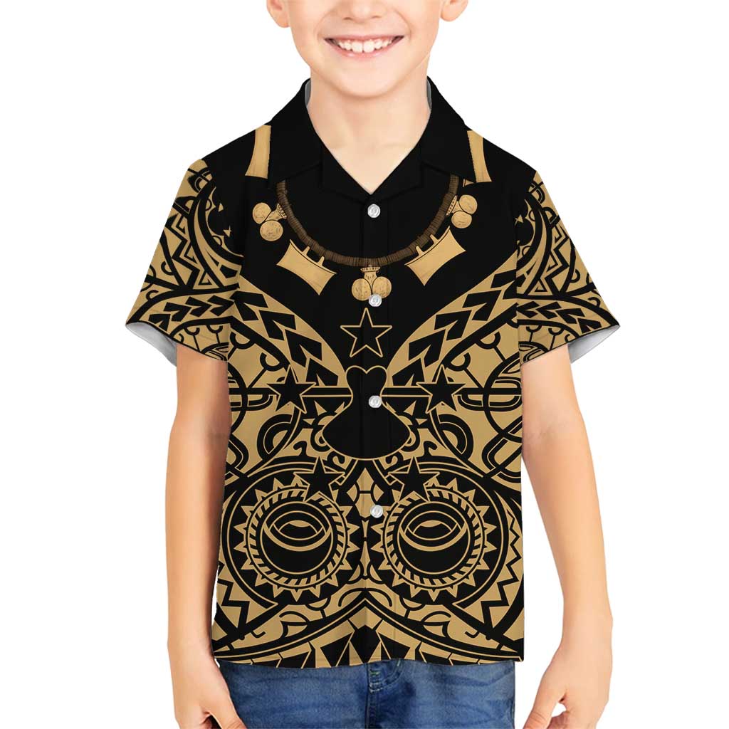 Austral Islands Family Matching Summer Maxi Dress and Hawaiian Shirt Tuhaa Pae Penu Stars Necklace Gold LT14 Son's Shirt Gold - Polynesian Pride