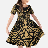 Austral Islands Family Matching Tank Maxi Dress and Hawaiian Shirt Tuhaa Pae Penu Stars Necklace Gold LT14 Daughter's Dress Gold - Polynesian Pride