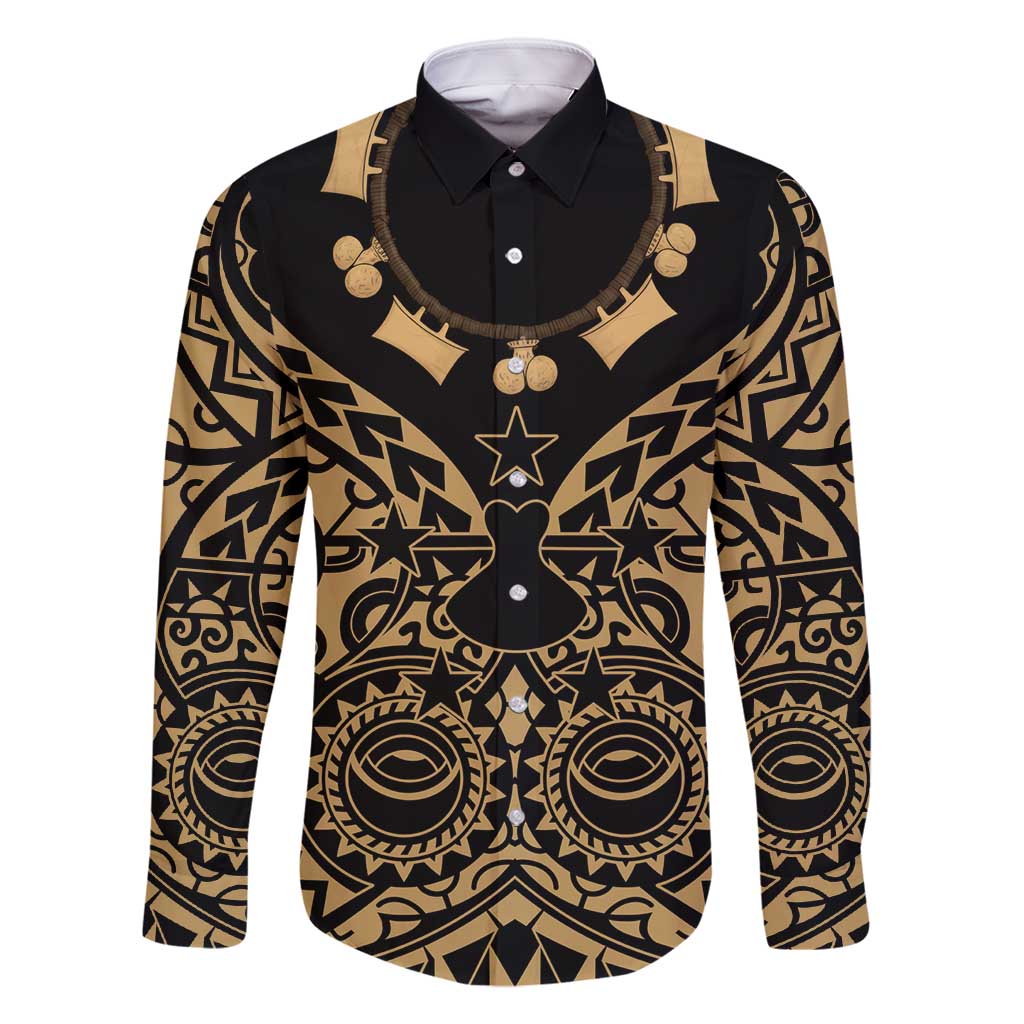 Austral Islands Family Matching Tank Maxi Dress and Hawaiian Shirt Tuhaa Pae Penu Stars Necklace Gold LT14 Dad's Shirt - Long Sleeve Gold - Polynesian Pride