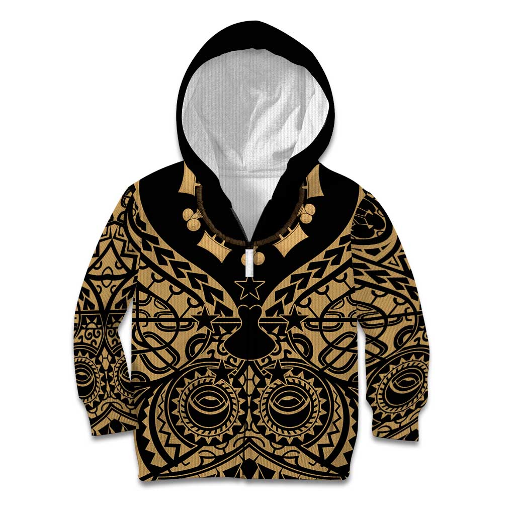 Austral Islands Kid Hoodie Tuhaa Pae Penu Stars Necklace Gold LT14 Zip Hoodie Gold - Polynesian Pride