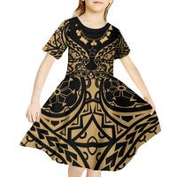 Austral Islands Kid Short Sleeve Dress Tuhaa Pae Penu Stars Necklace Gold LT14 - Polynesian Pride