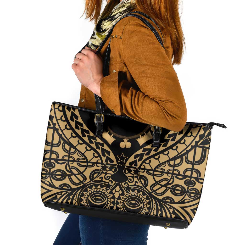 Austral Islands Leather Tote Bag Tuhaa Pae Penu Stars Necklace Gold - Polynesian Pride