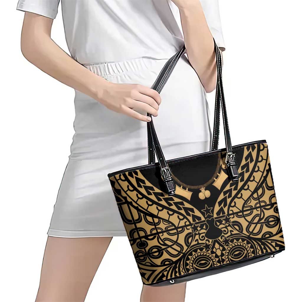 Austral Islands Leather Tote Bag Tuhaa Pae Penu Stars Necklace Gold - Polynesian Pride