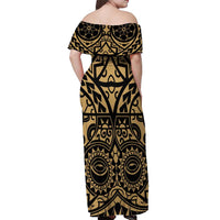 Austral Islands Off Shoulder Maxi Dress Tuhaa Pae Penu Stars Necklace Gold - Polynesian Pride