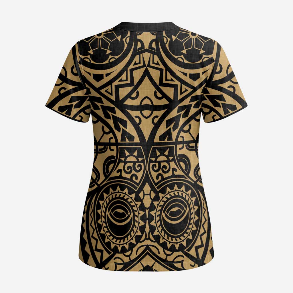 Austral Islands Scrub Top Tuhaa Pae Penu Stars Necklace Gold - Polynesian Pride