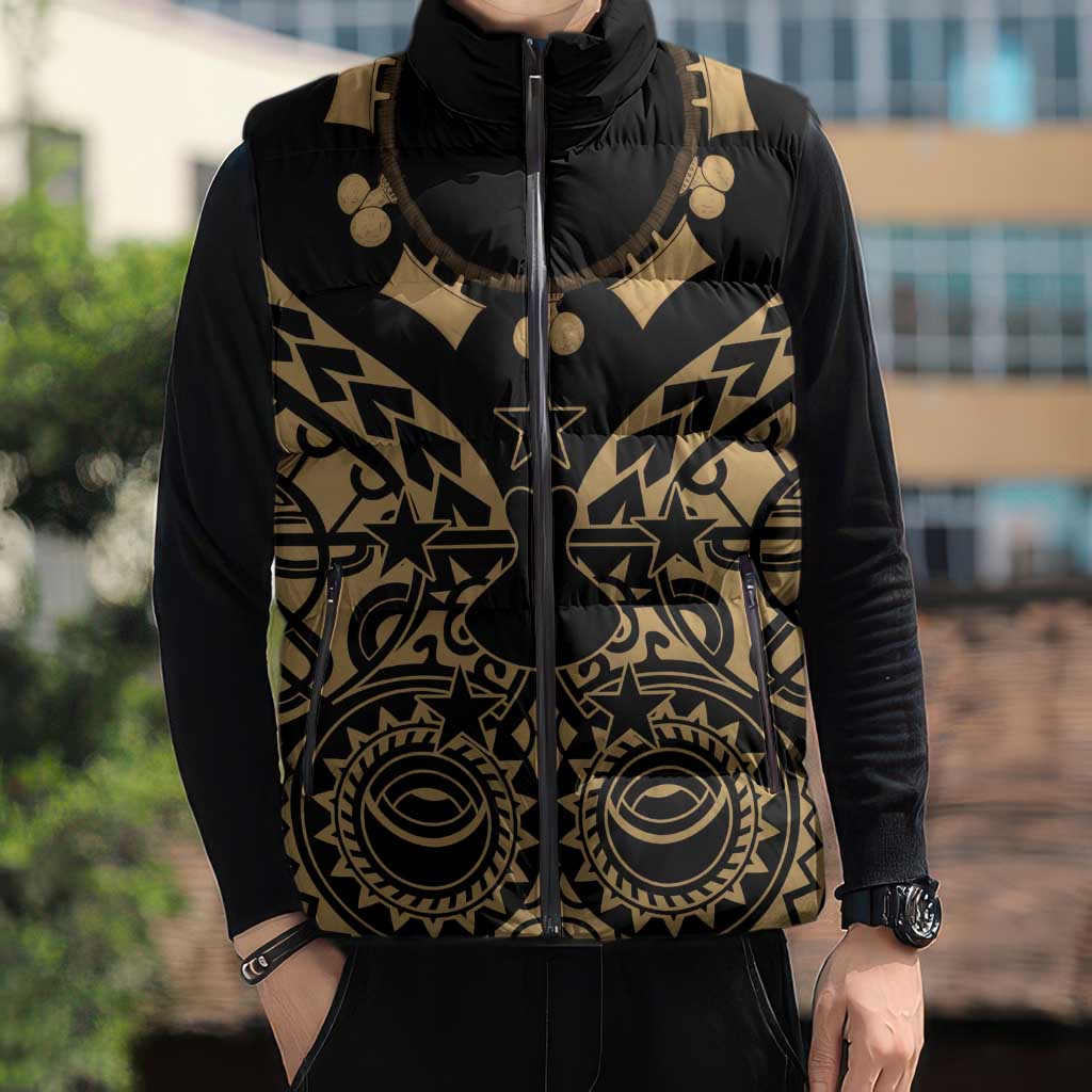 Austral Islands Sleeveless Puffer Jacket Tuhaa Pae Penu Stars Necklace Gold - Polynesian Pride