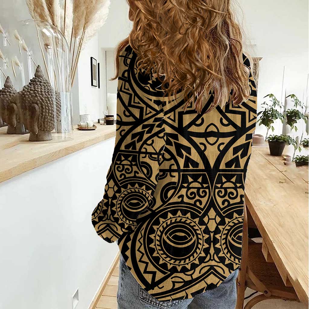 Austral Islands Women Casual Shirt Tuhaa Pae Penu Stars Necklace Gold LT14 - Polynesian Pride