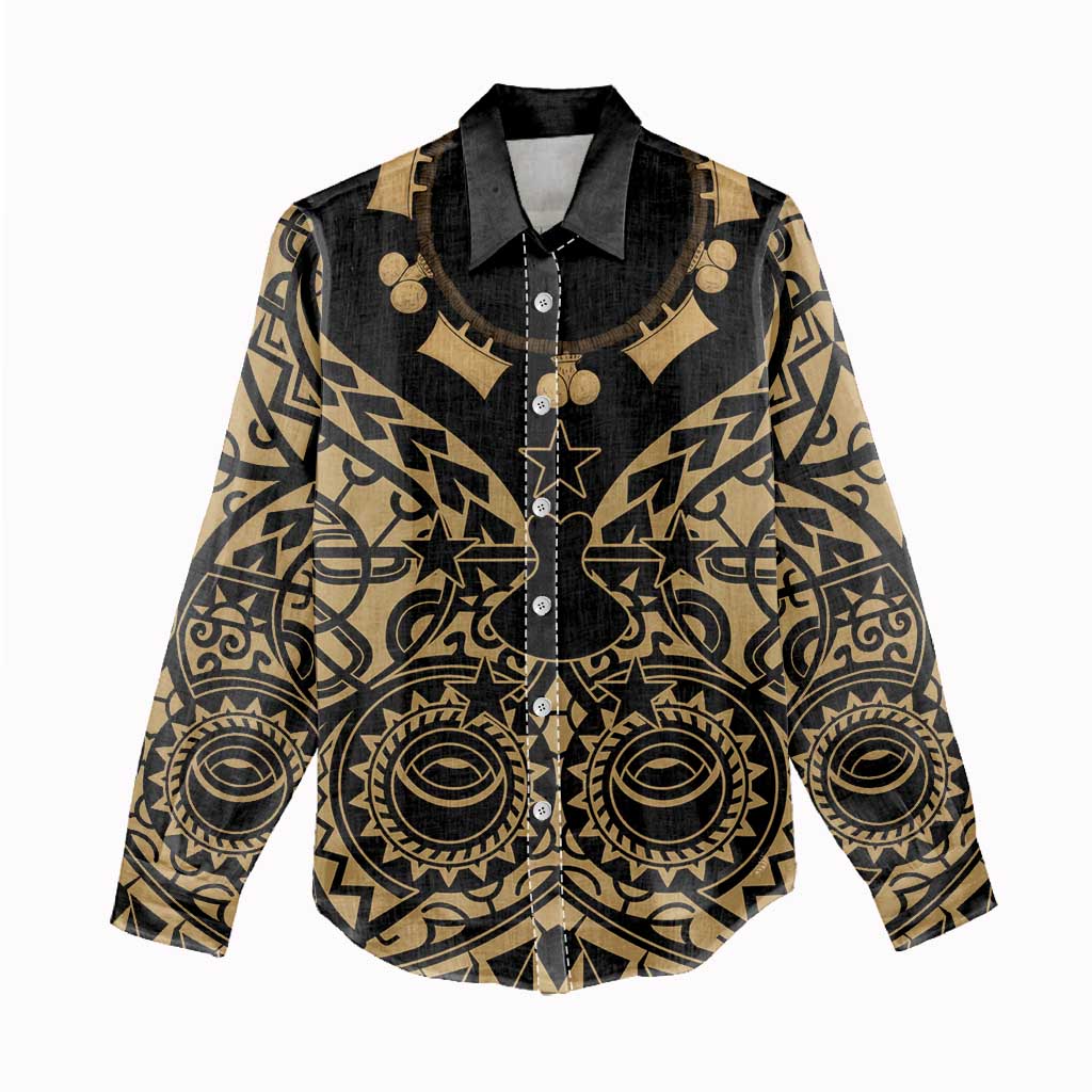 Austral Islands Women Casual Shirt Tuhaa Pae Penu Stars Necklace Gold LT14 - Polynesian Pride