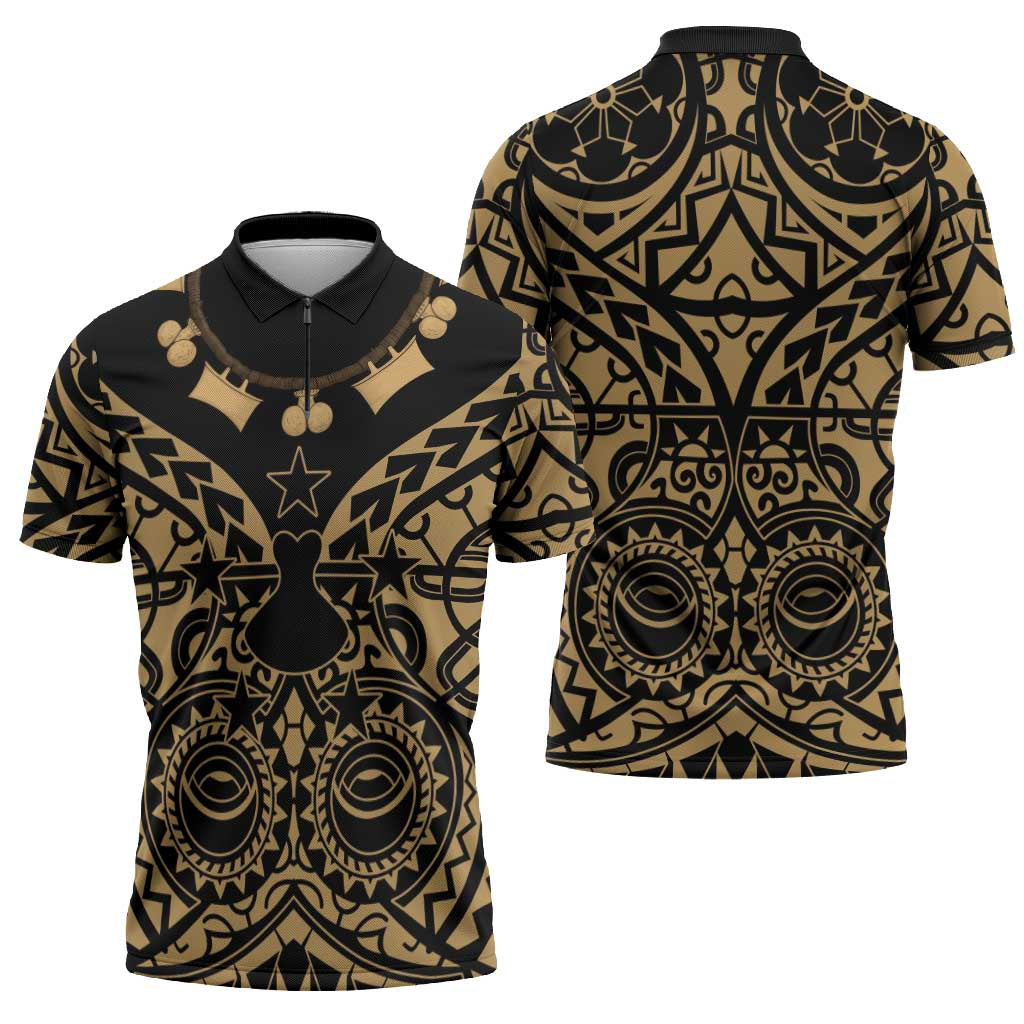 Austral Islands Zipper Polo Shirt Tuhaa Pae Penu Stars Necklace Gold - Polynesian Pride