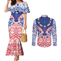 Austral Islands Couples Matching Mermaid Dress and Long Sleeve Button Shirt Tuhaa Pae Penu Stars Necklace Red LT14 Red - Polynesian Pride