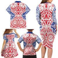 Austral Islands Family Matching Long Sleeve Bodycon Dress and Hawaiian Shirt Tuhaa Pae Penu Stars Necklace Red LT14 - Polynesian Pride