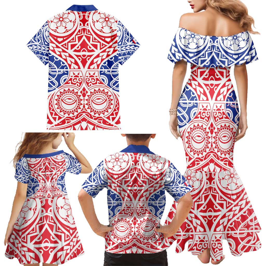 Austral Islands Family Matching Mermaid Dress and Hawaiian Shirt Tuhaa Pae Penu Stars Necklace Red LT14 - Polynesian Pride