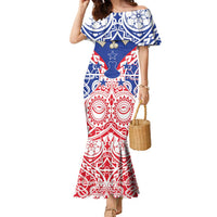 Austral Islands Family Matching Mermaid Dress and Hawaiian Shirt Tuhaa Pae Penu Stars Necklace Red LT14 Mom's Dress Red - Polynesian Pride