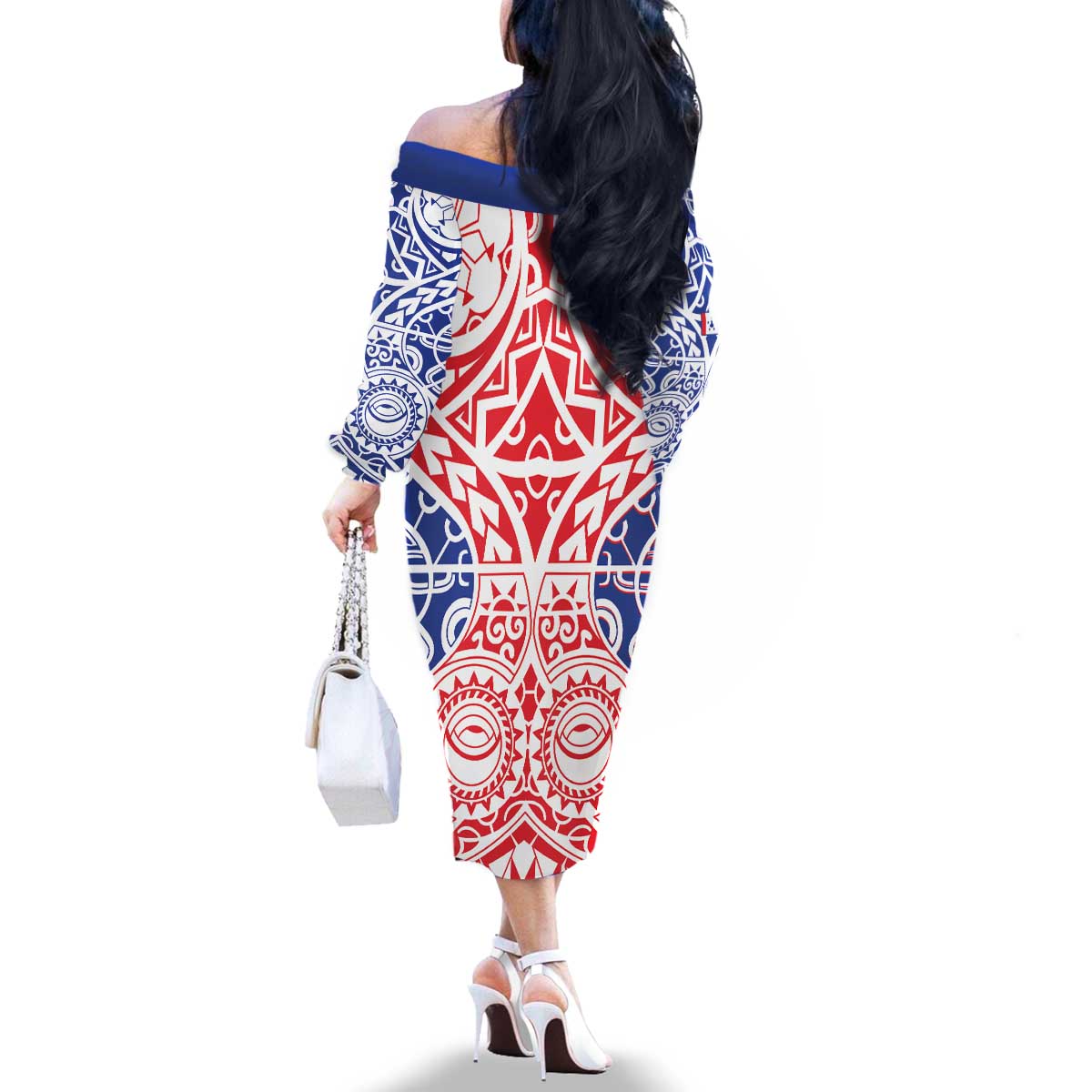 Austral Islands Family Matching Off The Shoulder Long Sleeve Dress and Hawaiian Shirt Tuhaa Pae Penu Stars Necklace Red LT14 - Polynesian Pride