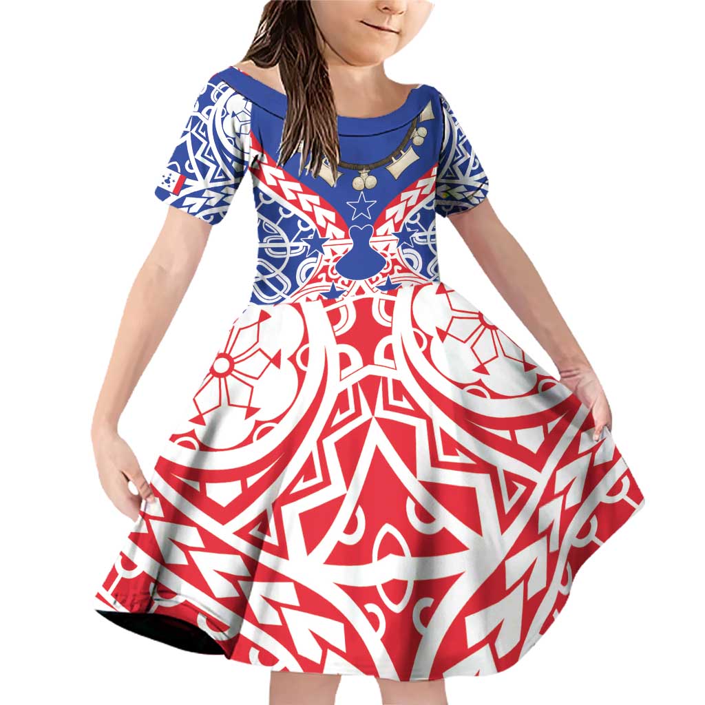 Austral Islands Family Matching Off Shoulder Short Dress and Hawaiian Shirt Tuhaa Pae Penu Stars Necklace Red LT14 Daughter's Dress Red - Polynesian Pride