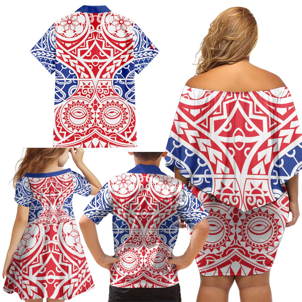 Austral Islands Family Matching Off Shoulder Short Dress and Hawaiian Shirt Tuhaa Pae Penu Stars Necklace Red LT14 - Polynesian Pride