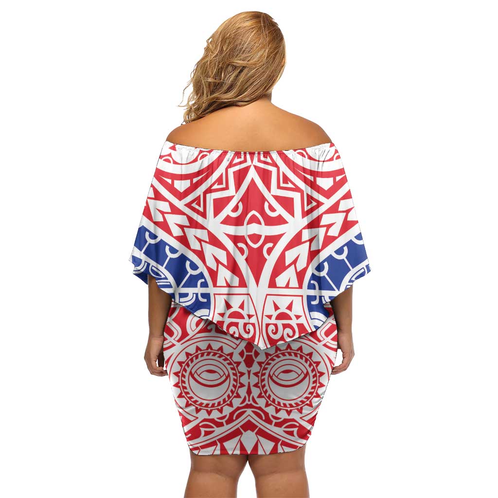 Austral Islands Family Matching Off Shoulder Short Dress and Hawaiian Shirt Tuhaa Pae Penu Stars Necklace Red LT14 - Polynesian Pride