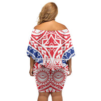 Austral Islands Family Matching Off Shoulder Short Dress and Hawaiian Shirt Tuhaa Pae Penu Stars Necklace Red LT14 - Polynesian Pride