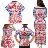 Austral Islands Family Matching Puletasi and Hawaiian Shirt Tuhaa Pae Penu Stars Necklace Red LT14 - Polynesian Pride