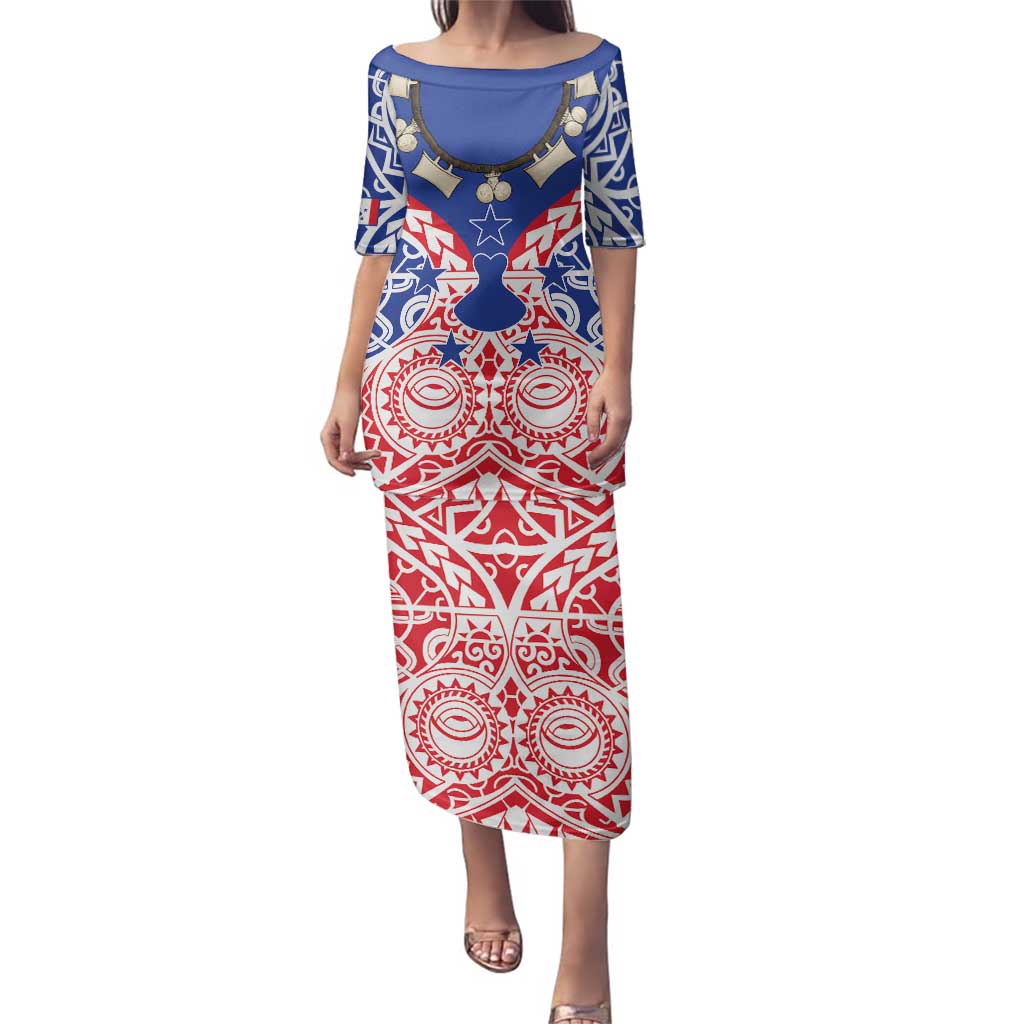 Austral Islands Family Matching Puletasi and Hawaiian Shirt Tuhaa Pae Penu Stars Necklace Red LT14 Mom's Dress Red - Polynesian Pride