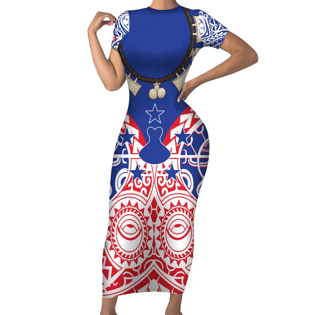 Austral Islands Family Matching Short Sleeve Bodycon Dress and Hawaiian Shirt Tuhaa Pae Penu Stars Necklace Red LT14 Mom's Dress Red - Polynesian Pride