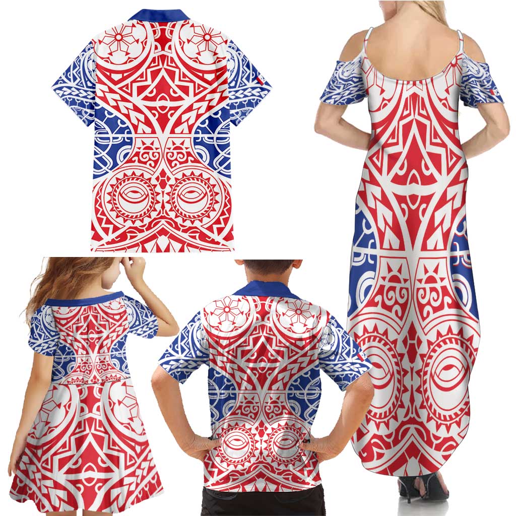 Austral Islands Family Matching Summer Maxi Dress and Hawaiian Shirt Tuhaa Pae Penu Stars Necklace Red LT14 - Polynesian Pride