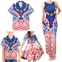 Austral Islands Family Matching Tank Maxi Dress and Hawaiian Shirt Tuhaa Pae Penu Stars Necklace Red LT14 - Polynesian Pride