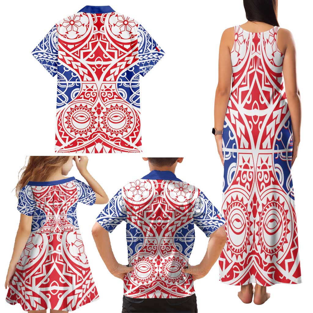 Austral Islands Family Matching Tank Maxi Dress and Hawaiian Shirt Tuhaa Pae Penu Stars Necklace Red LT14 - Polynesian Pride
