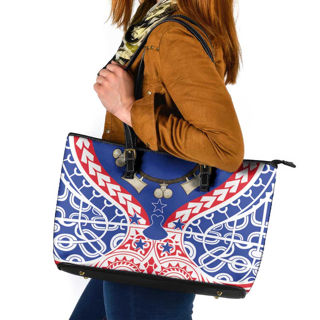 Austral Islands Leather Tote Bag Tuhaa Pae Penu Stars Necklace Red - Polynesian Pride