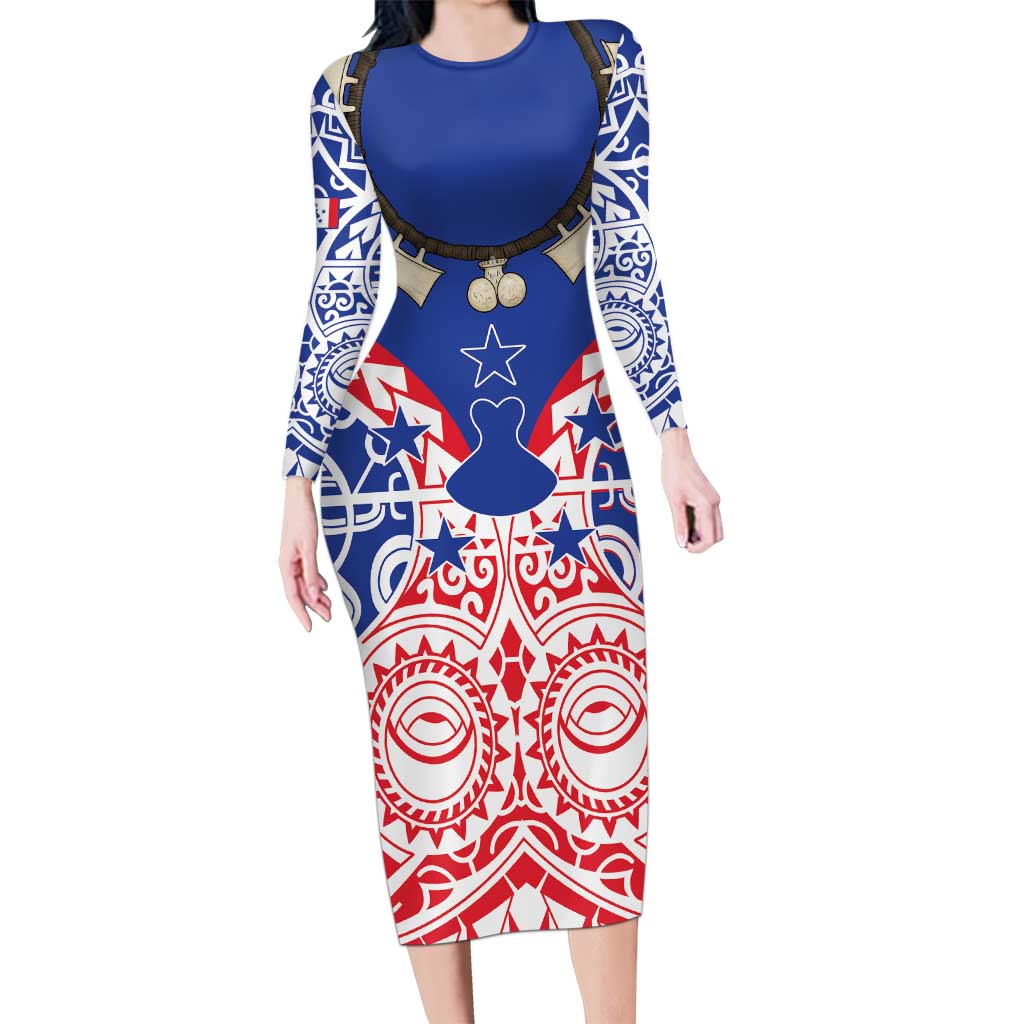 Austral Islands Long Sleeve Bodycon Dress Tuhaa Pae Penu Stars Necklace Red LT14 Long Dress Red - Polynesian Pride