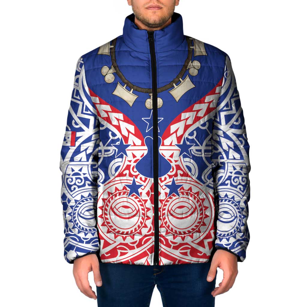 Austral Islands Padded Jacket Tuhaa Pae Penu Stars Necklace Red LT14 Men Red - Polynesian Pride