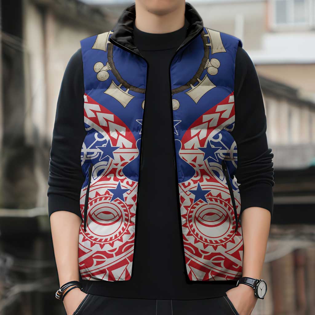 Austral Islands Sleeveless Puffer Jacket Tuhaa Pae Penu Stars Necklace Red - Polynesian Pride