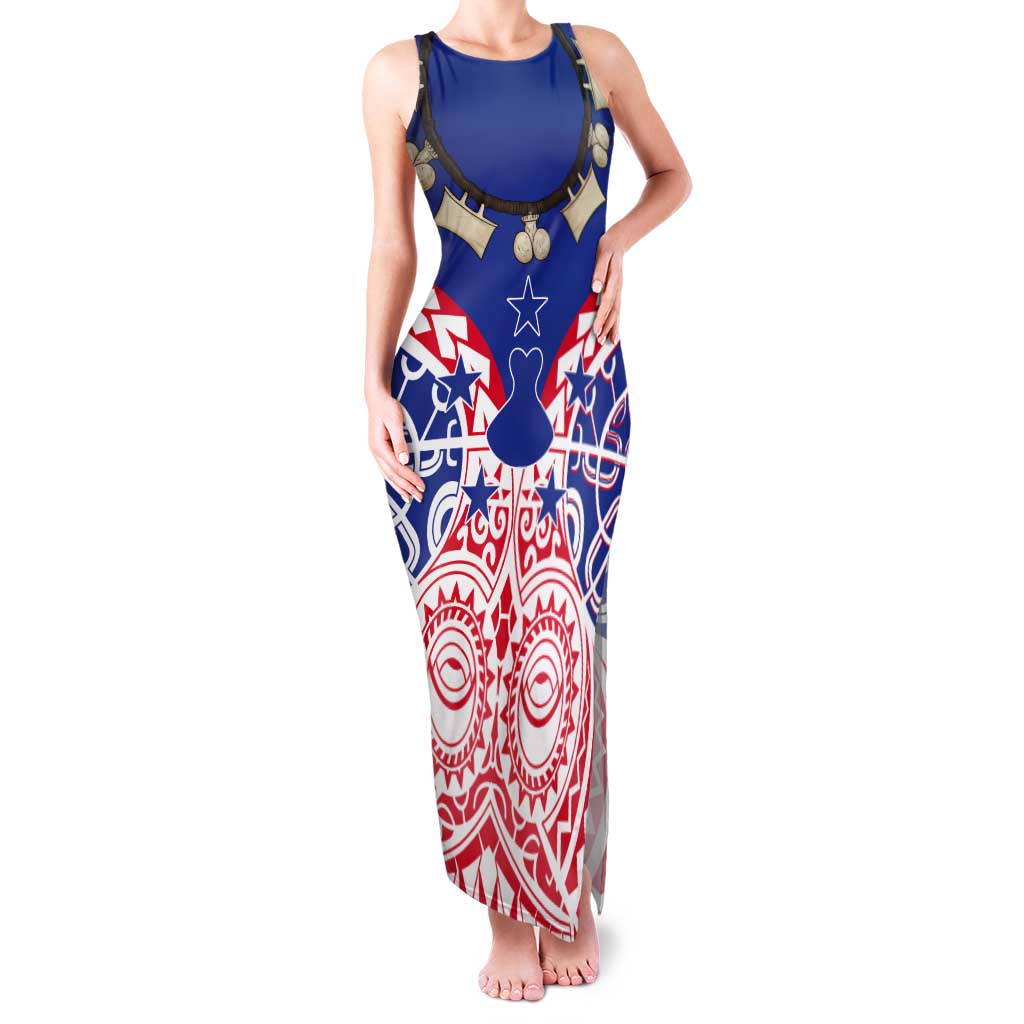 Austral Islands Tank Maxi Dress Tuhaa Pae Penu Stars Necklace Red - Polynesian Pride