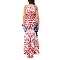 Austral Islands Tank Maxi Dress Tuhaa Pae Penu Stars Necklace Red - Polynesian Pride