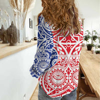 Austral Islands Women Casual Shirt Tuhaa Pae Penu Stars Necklace Red - Polynesian Pride