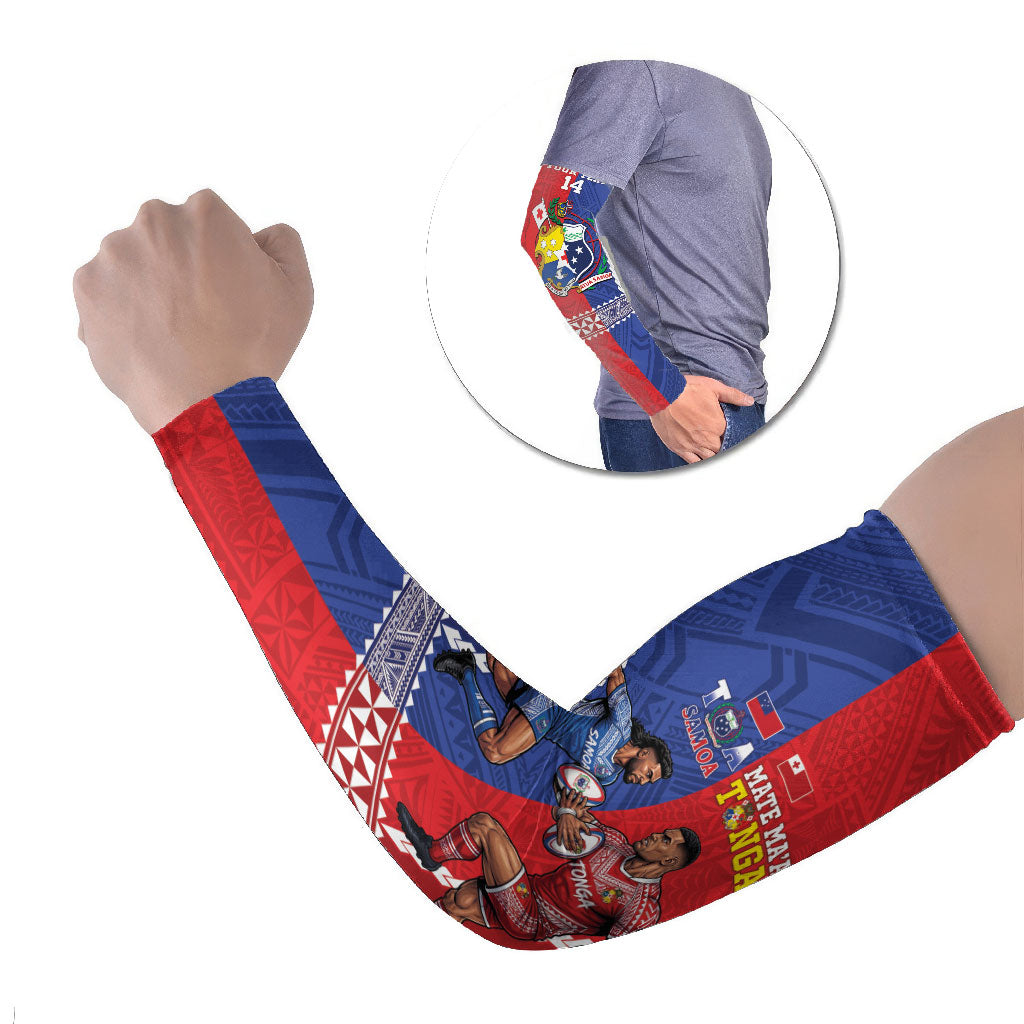 Toa Samoa Mate Ma'a Tonga Rugby Together Custom Arm Sleeves LT14 Set of 2 Multicolor - Polynesian Pride