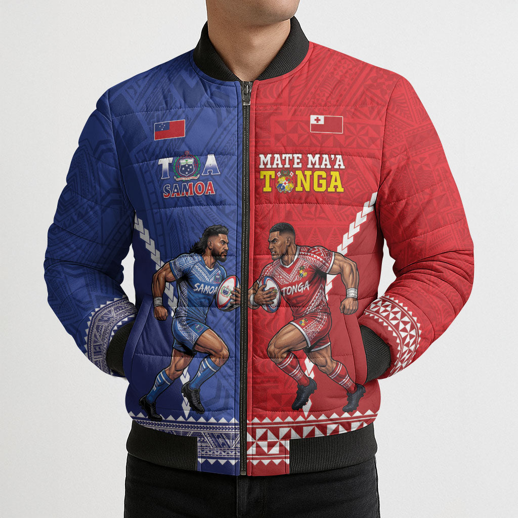 Toa Samoa Mate Ma'a Tonga Rugby Together Custom Bomber Puffer Jacket LT14 - Polynesian Pride