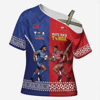Toa Samoa Mate Ma'a Tonga Rugby Together Custom Cross Shoulder Shirt LT14 Female Multicolor - Polynesian Pride