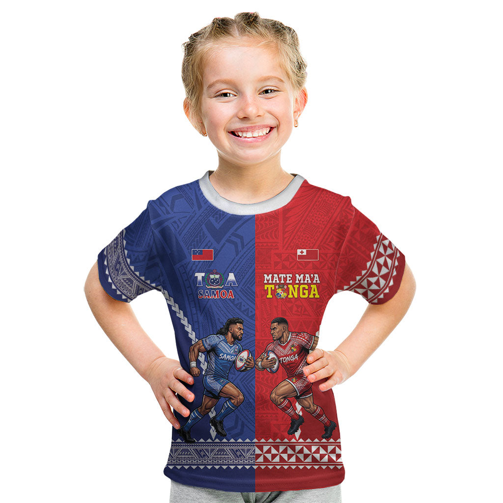 Toa Samoa Mate Ma'a Tonga Rugby Together Custom Kid T Shirt LT14 Multicolor - Polynesian Pride