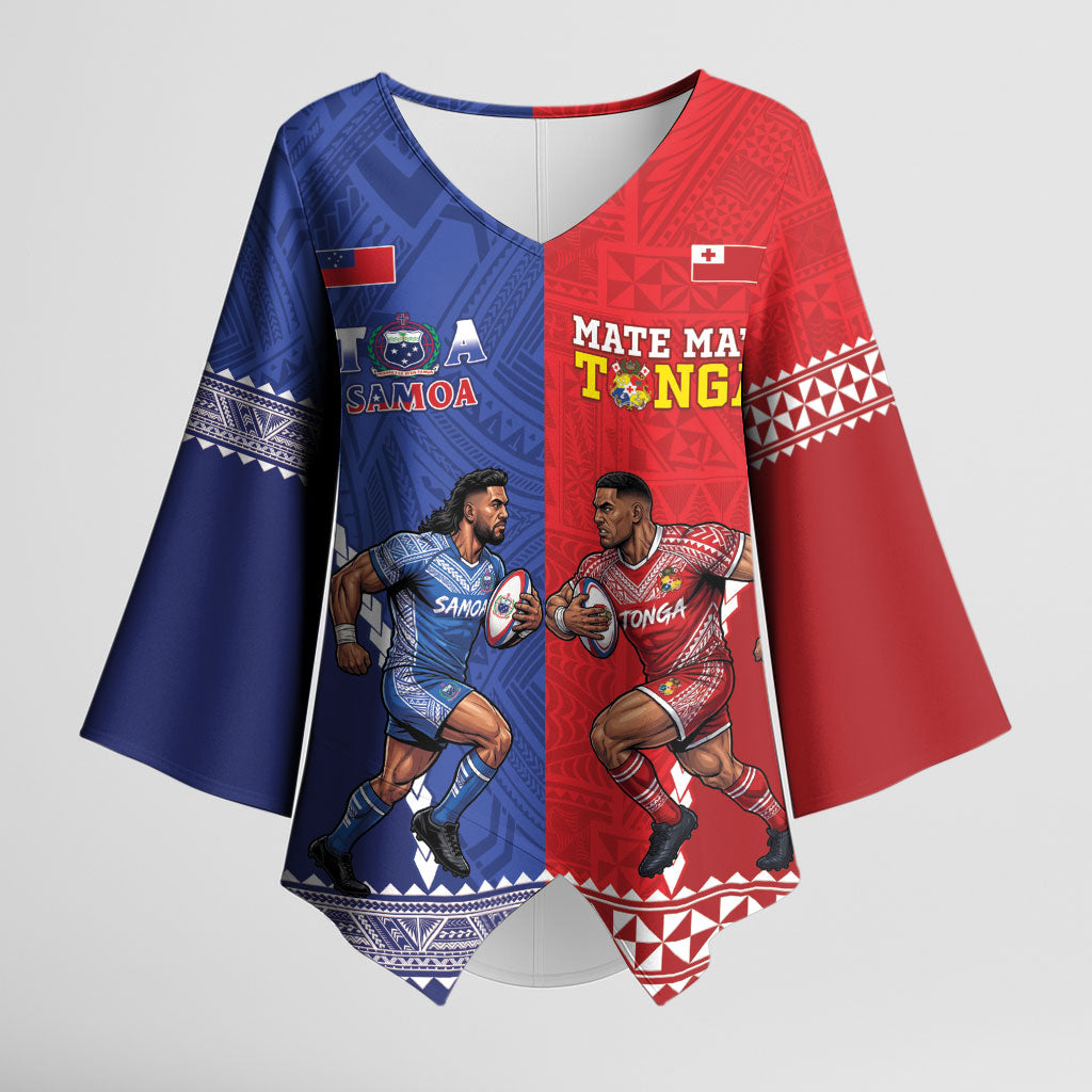 Toa Samoa Mate Ma'a Tonga Rugby Together Custom Kimono Sleeve Blouse LT14 Female Multicolor - Polynesian Pride